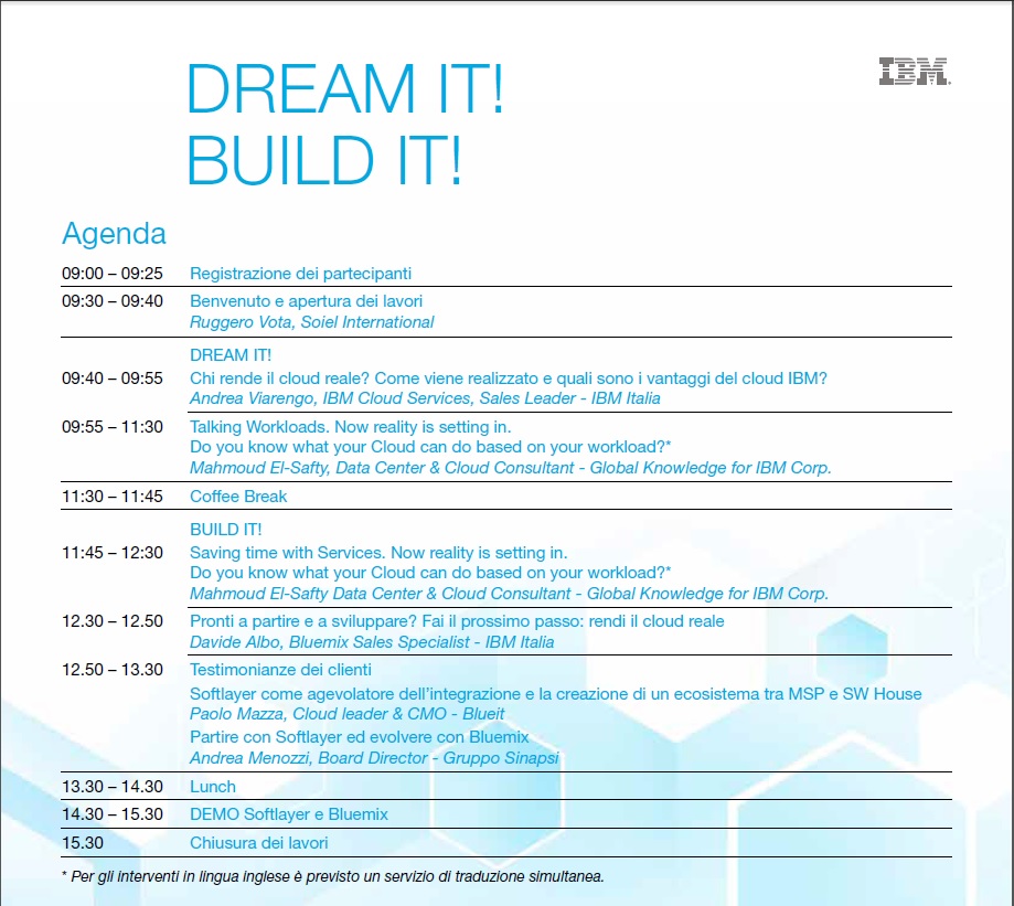 Agenda Evento Dream IT Build IT